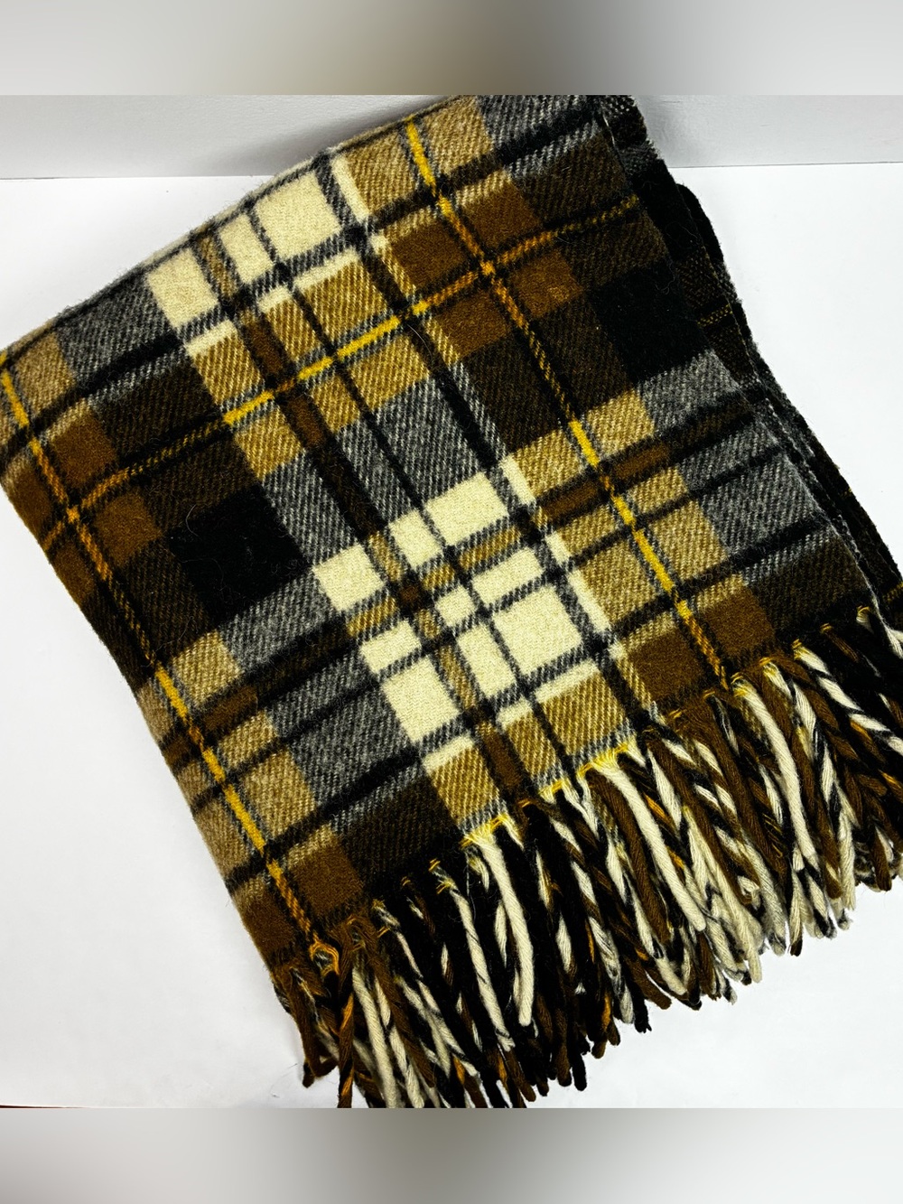 Wool Plaid Fringed Throw Blanket - So Cozy!